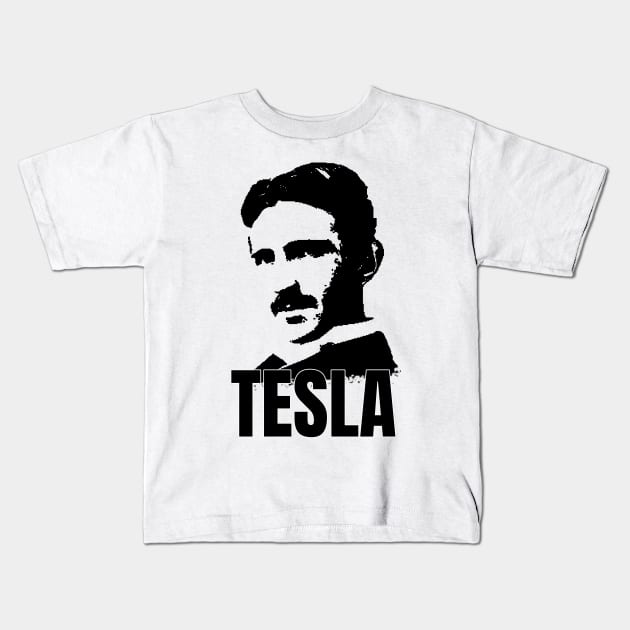 Nikola Tesla Portrait Kids T-Shirt by phatvo